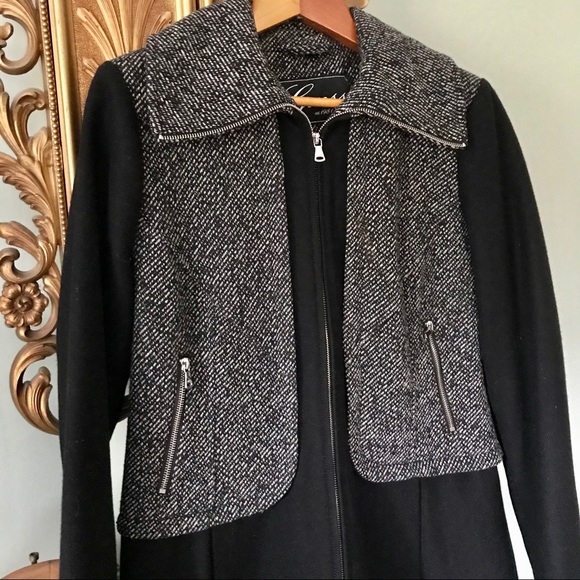 Guess Tweed Wool Blend Winter Trench Coat Jacket - Picture 2 of 7